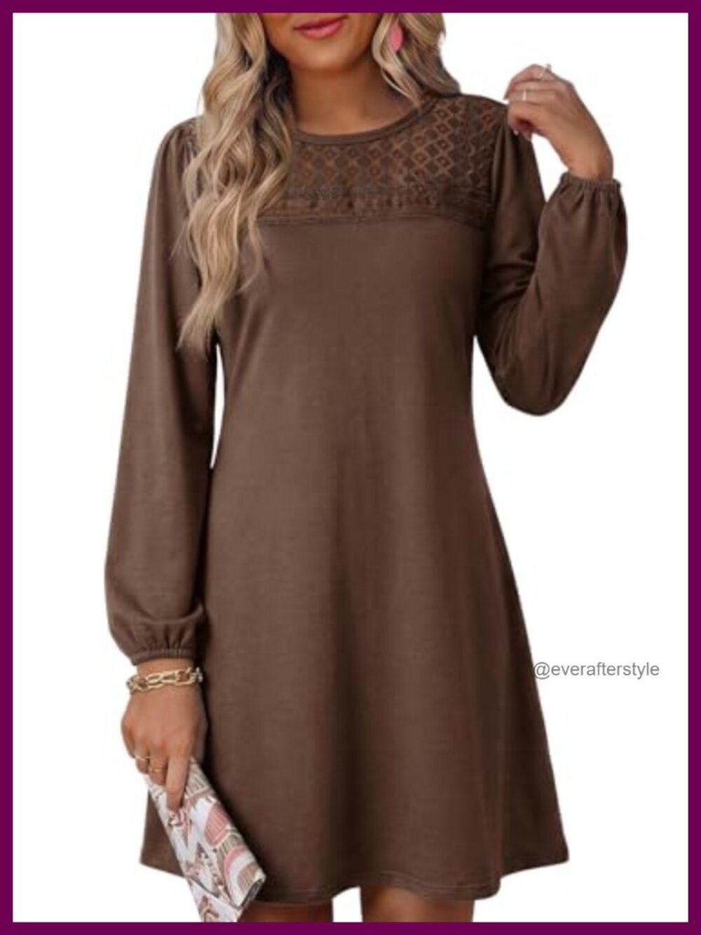 Dokotoo Womens Long Sleeve A Line Babydoll Mini Dress Crewneck Casual